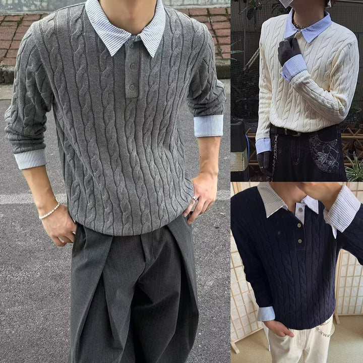 Damen Modischer Grobstrickpullover mit attraktivem Hemdkragen Drune