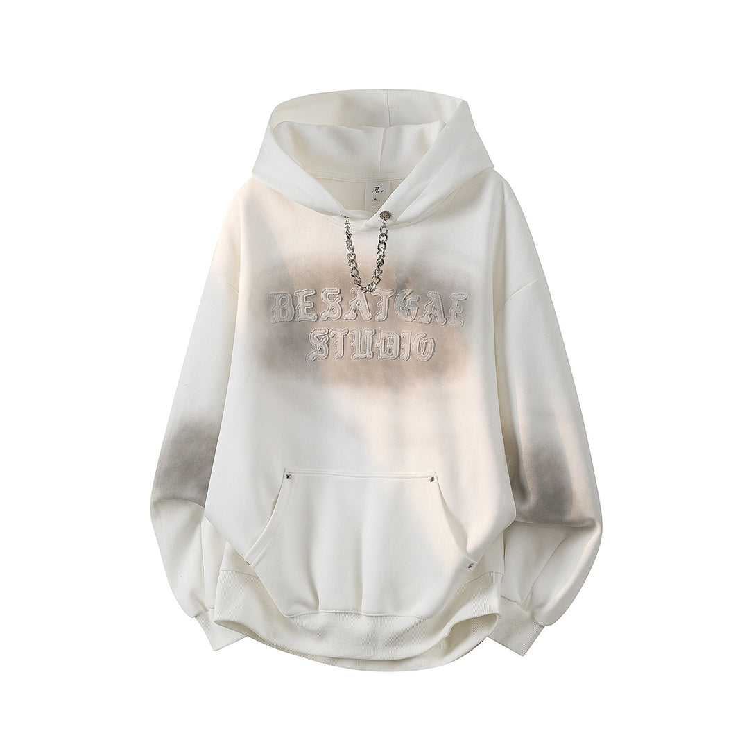Unisex Oversize Kapuzenpullover mit handschriftlichem Grafik-Print, Kängurutasche & geripptem Saum Drune
