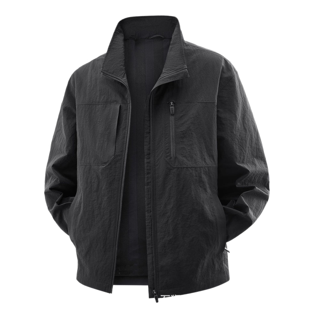 Herren Leichte Field-Utility-Jacke mit Mesh‑Futter, Stehkragen und Reißverschlusstaschen Drune
