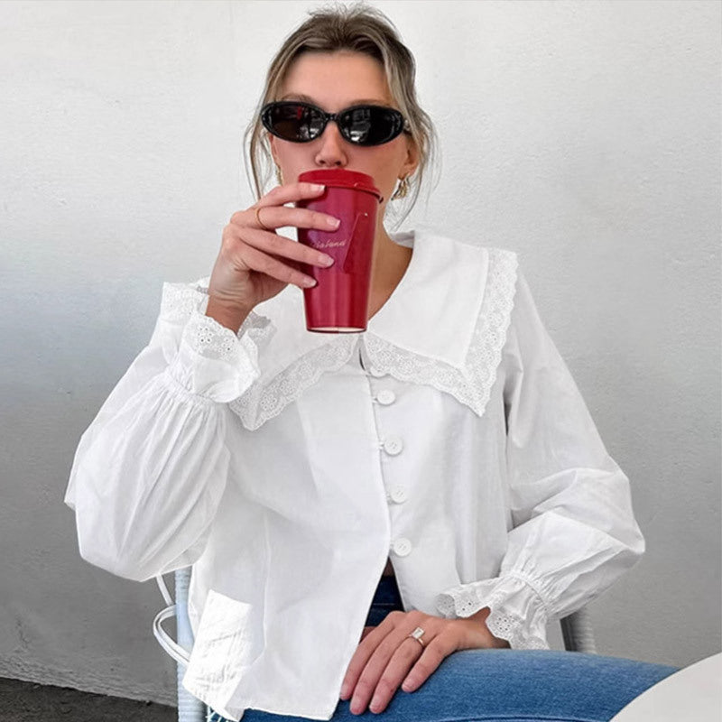 Damen Bluse mit großen Spitzeneinsätzen Drune