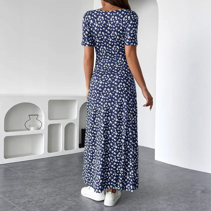 Damen Maxikleid mit floralem Wickeldesign und praktischen Seitentaschen Drune