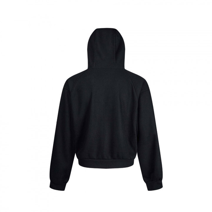 Unisex Kurzer Kapuzen-Zippullover aus French Terry mit Raglanärmeln und verdeckten Eingrifftaschen Drune