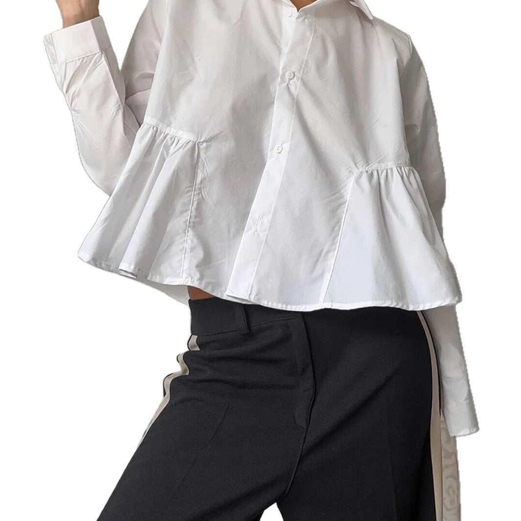 Damen Modische Kurzbluse mit voluminösen Rüschendetails und eleganten Knopfverschluss Drune