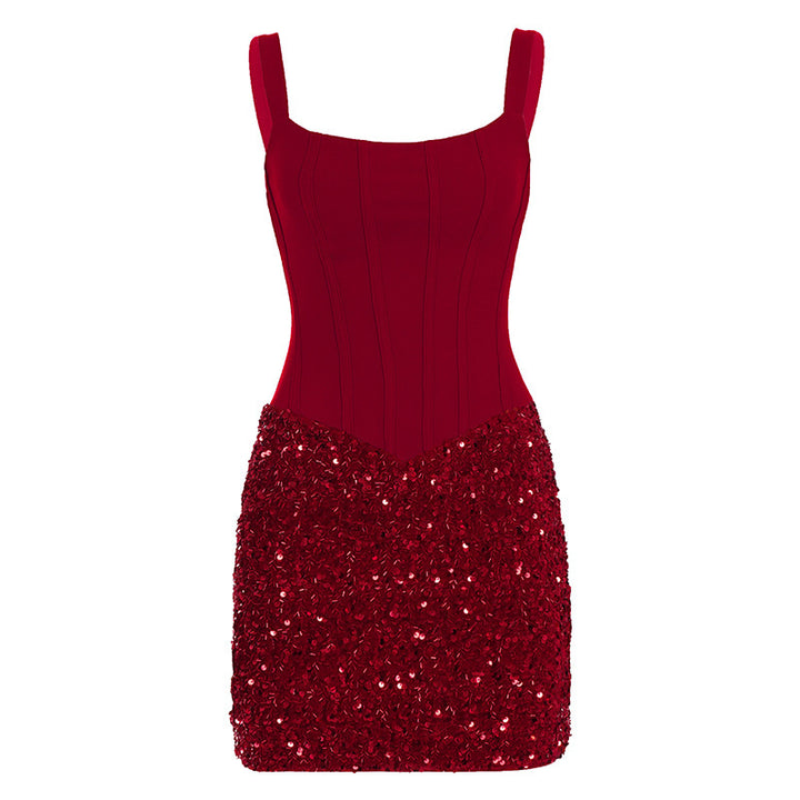 Damen figurbetontes Neckholder-Kleid aus hochwertigem Lackmaterial Drune