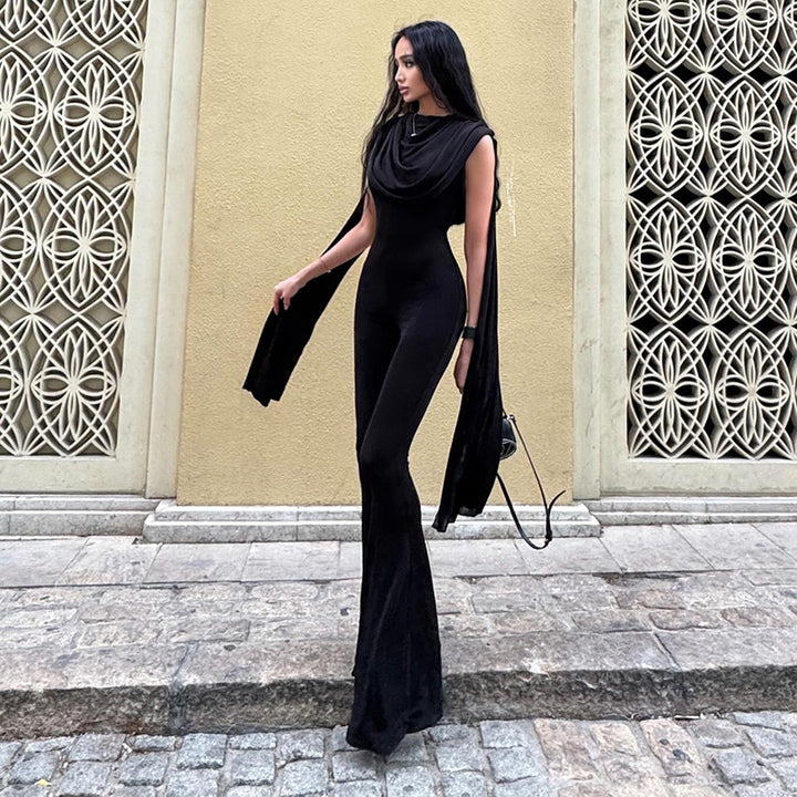 Damen Eleganter Jumpsuit mit Drapierung und weiter Beinführung Drune