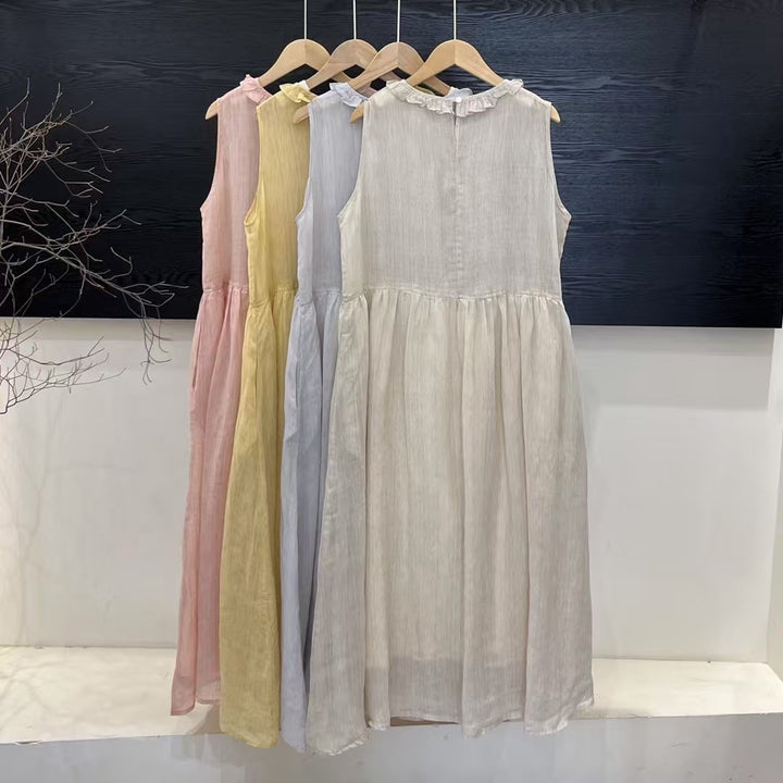 Damen Relaxed Fit Rüsch-Leinen-Maxi-Kleid Drune
