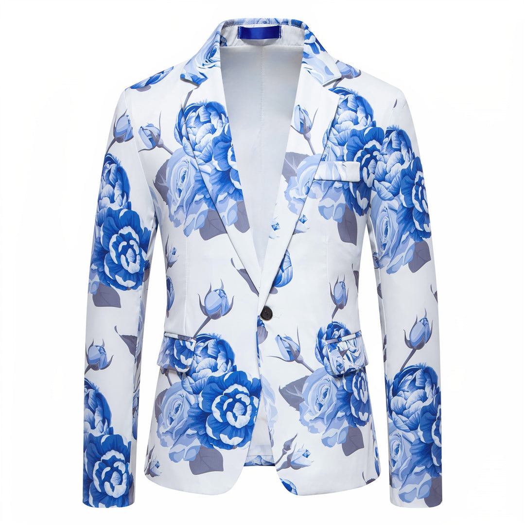 Herren Slim-Fit Sakko mit ganzflächigem Blumenprint und schmalem Revers Drune