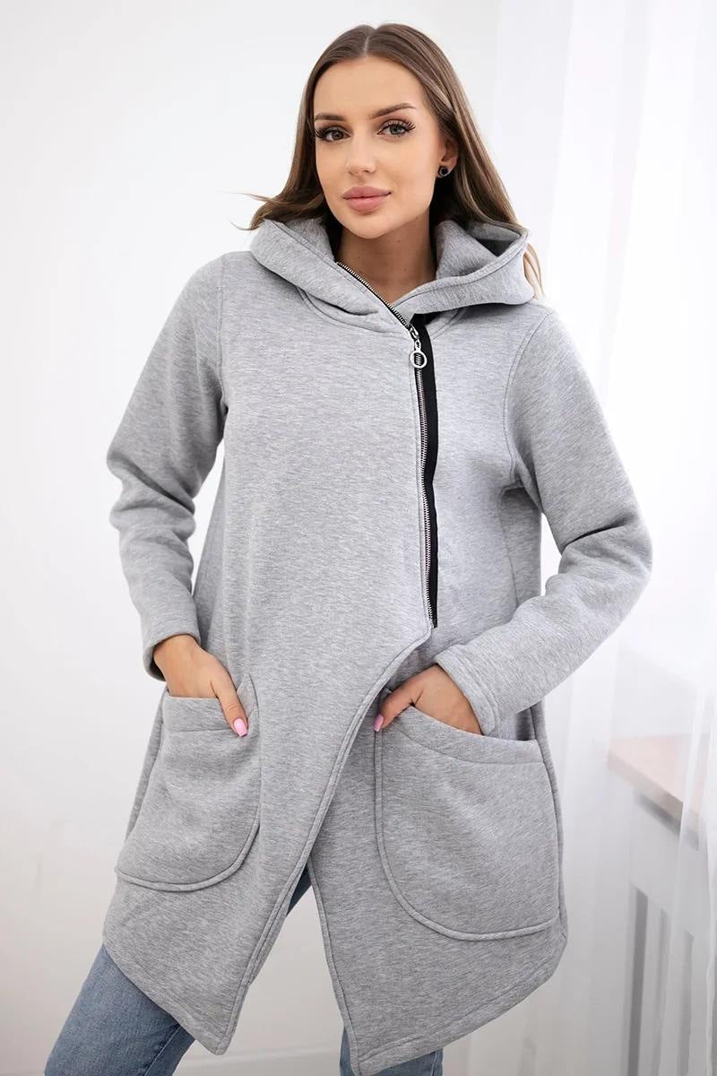 Drune | Zip Kapuzenpullover mittellange Fleece Sweatjacke