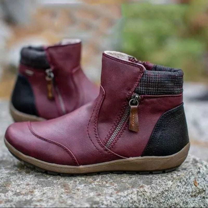 Damen nan lederoptik gefütterte Stiefelette mit seitlichem Reißverschluss und rutschfester Laufsohle Drune