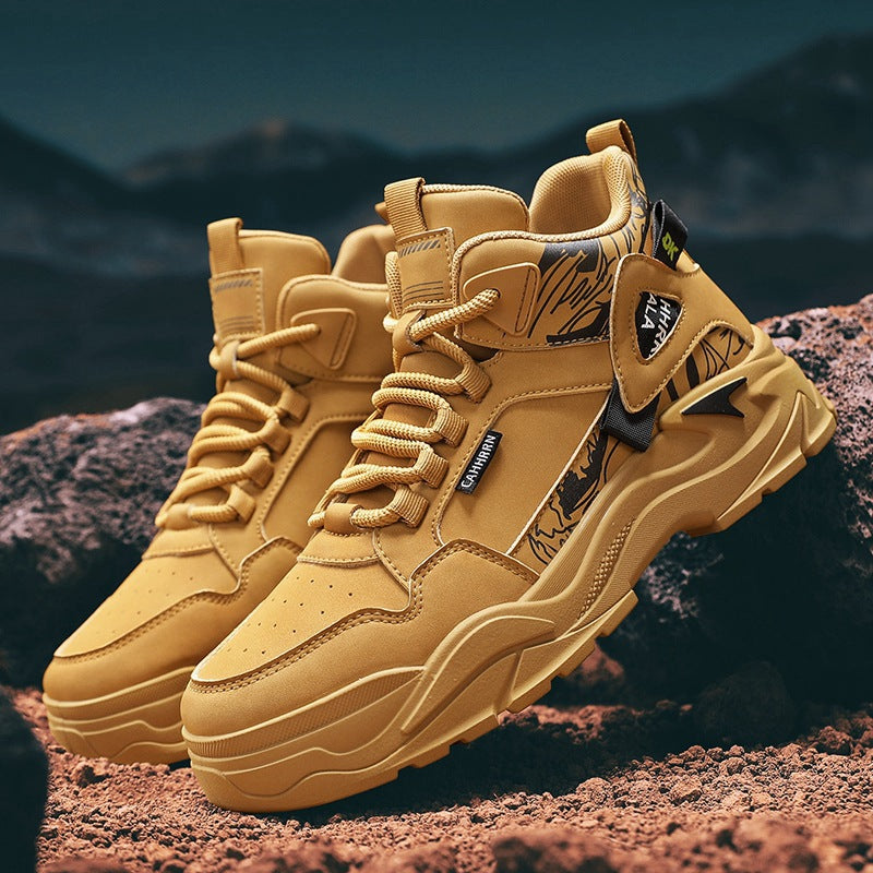 Herren robuste Outdoor-Chunky-Sneaker mit wattierter Knöchelmanschette, verblockter Plateau-Sohle und dekorativem Overlay-Detail Drune