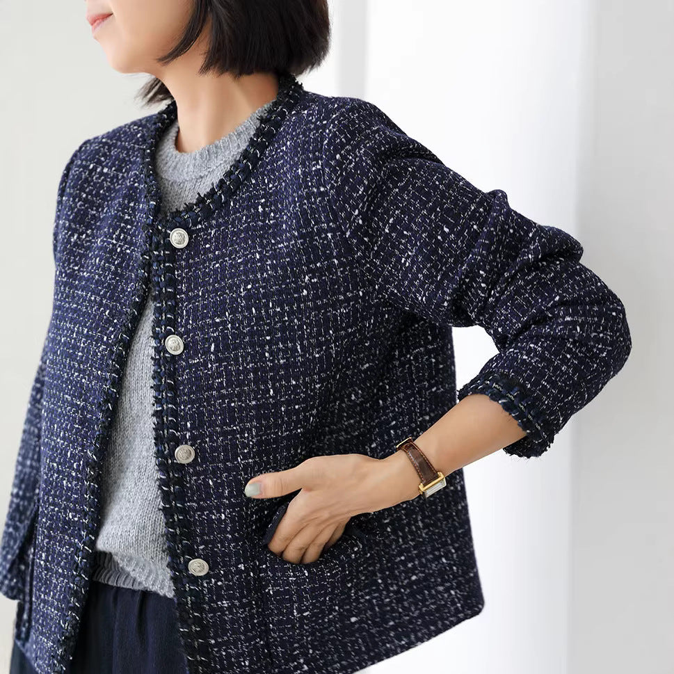 Damen Eleganter kurzarm Tweedmantel Drune