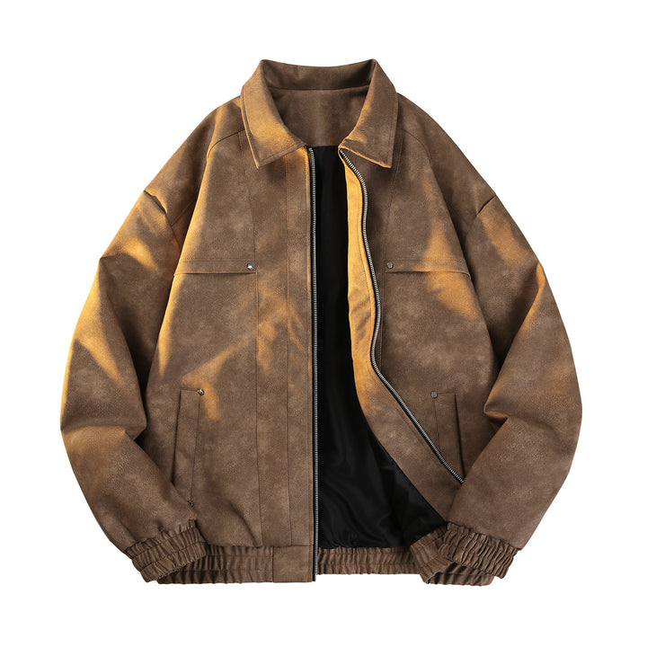 Herren Vintage‑inspirierte Velours‑Optik Übergangsjacke mit Zwei‑Wege‑Reißverschluss, elastischem Saum & Pattentaschen Drune