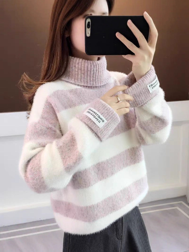 Drune | Gestreifter Rollkragen Strickpullover Für Frauen