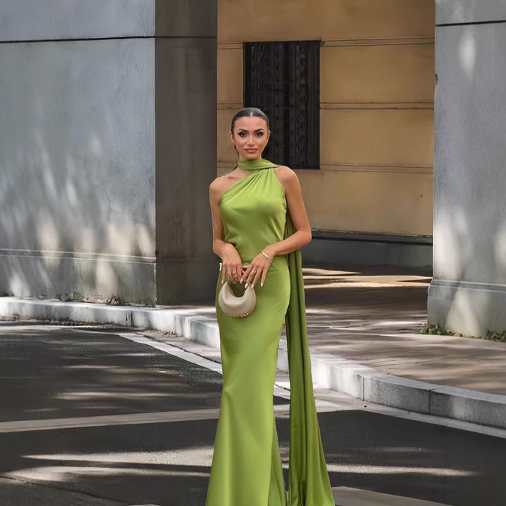 Damen Abendkleid mit asymmetrischem Schnitt und elegantem Stehkragen Drune
