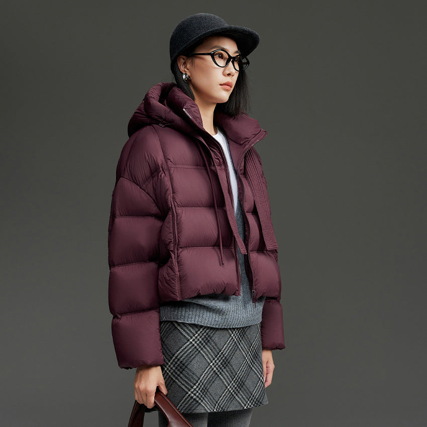 Damen Kurz geschnittene Boxy-Steppjacke mit voluminöser Kapuze und Kordelzug Drune