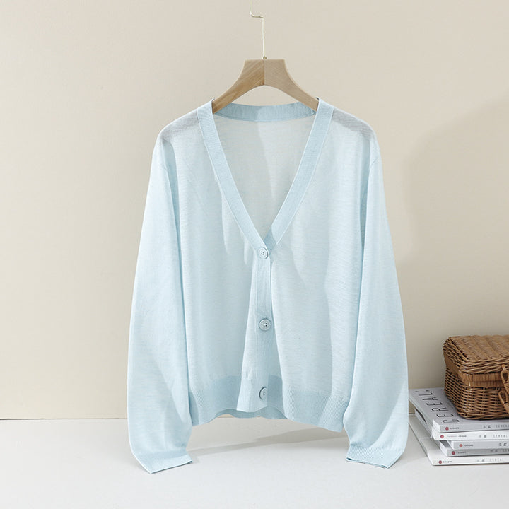 Damen Leichter Oversize-Cardigan aus Feinstrick mit tiefem V-Ausschnitt und Zierknopfleiste Drune