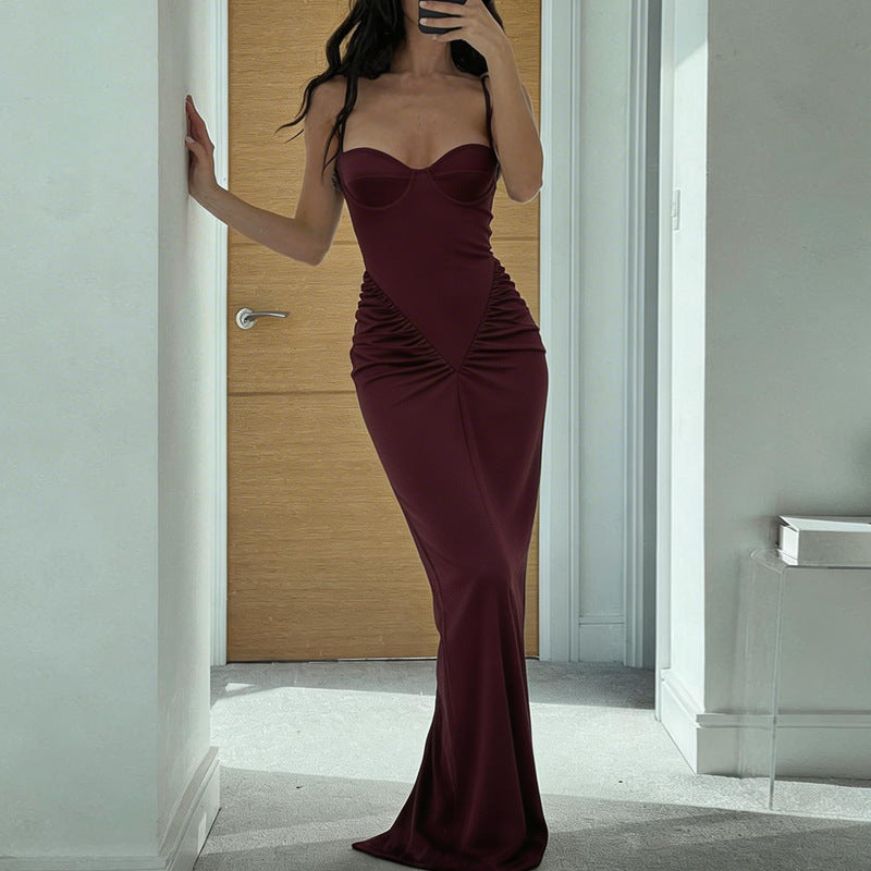Damen Maxikleid mit Raffungen Drune