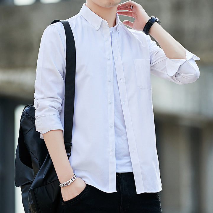 Herren nan langärmeliges Button-Down-Hemd mit Brusttasche und schlanker Freizeitpassform Drune