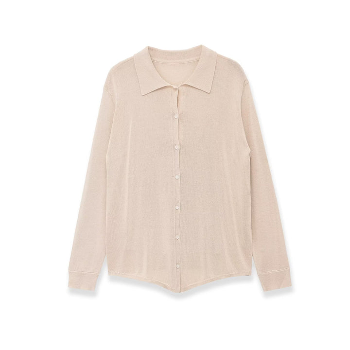 Damen Leichter Strick-Cardigan mit Hemdkragen und Knopfleiste Drune