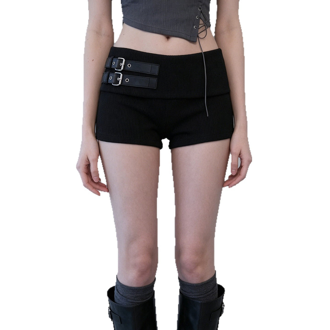 Damen elegante Shorts mit dekorativen Riemen und hohem Bund Drune