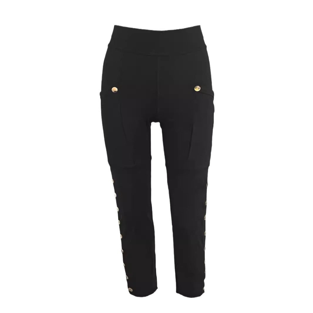 Damen High‑Waist Stretch‑Leggings mit Cargo‑Taschen und Druckknopfdetail Drune