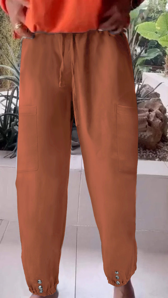 Damen Cargo-Jogginghose mit Kordelzug, aufgesetzten Taschen und Knopfmanschetten Drune