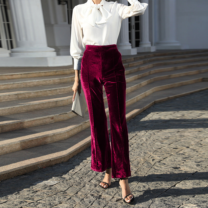 Damen Hochtaillierte Samtweite Hosen Drune