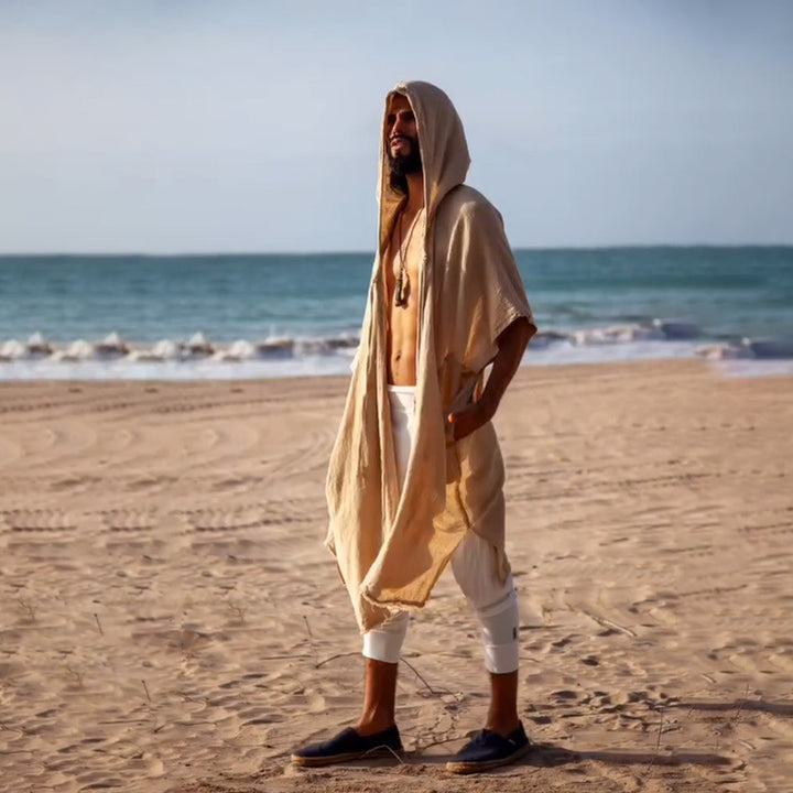 Herren Kapuzen-Kaftan aus Leinen-Baumwoll-Mix Oversize mit Taschen Drune