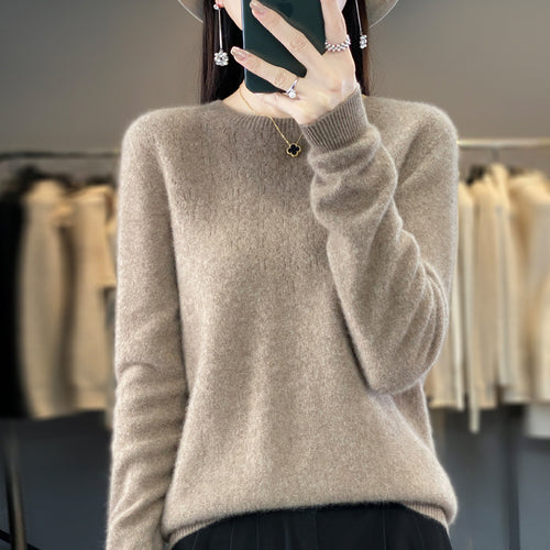 Damen Kuscheliger Midweight Rundhals-Pullover aus Angora-Blend mit feinem Flor und schmalem Bündchen Drune