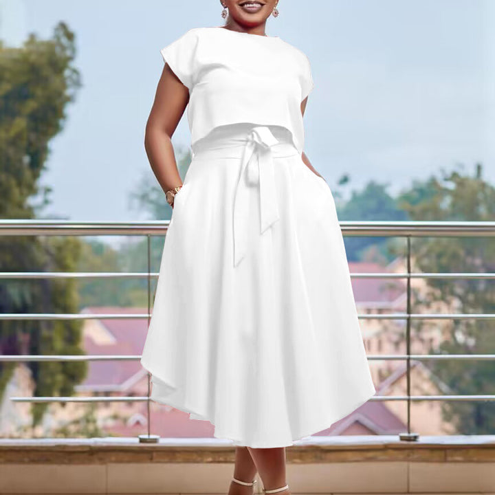 Damen Kleid mit asymmetrischer Schnittführung und dekorativem Gürteldetail Drune