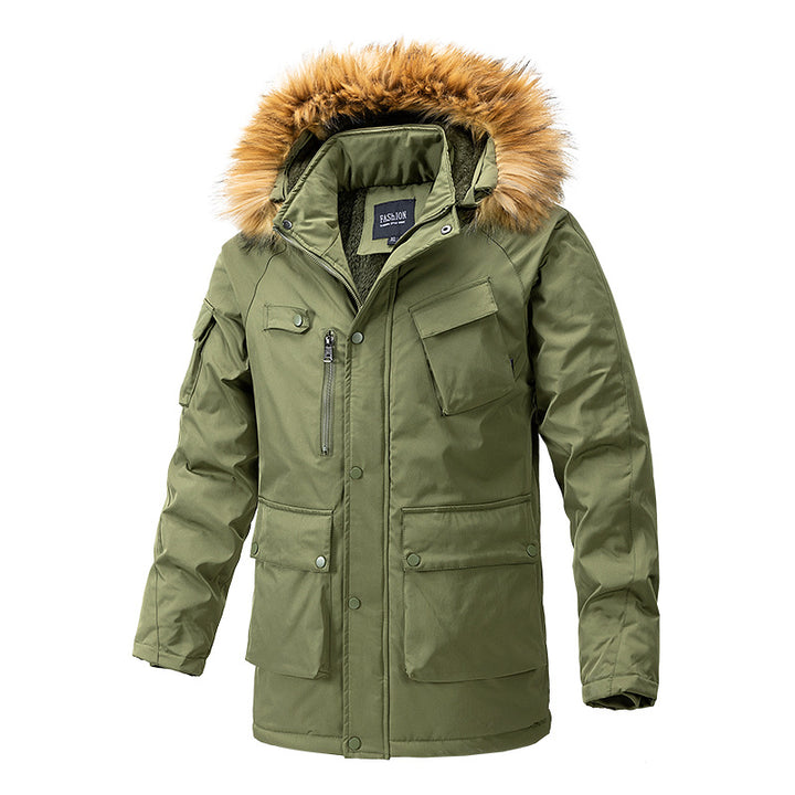 Herren Canvas-Parka mit Sherpa-Innenseite, verlängerter Schnitt und Utility-Ärmeltasche Drune