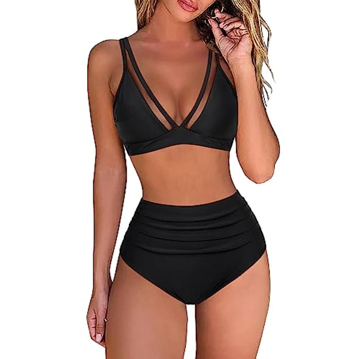 Damen Sportliches Bikini-Set mit verschränkten Trägern und hohem Schnitt Drune