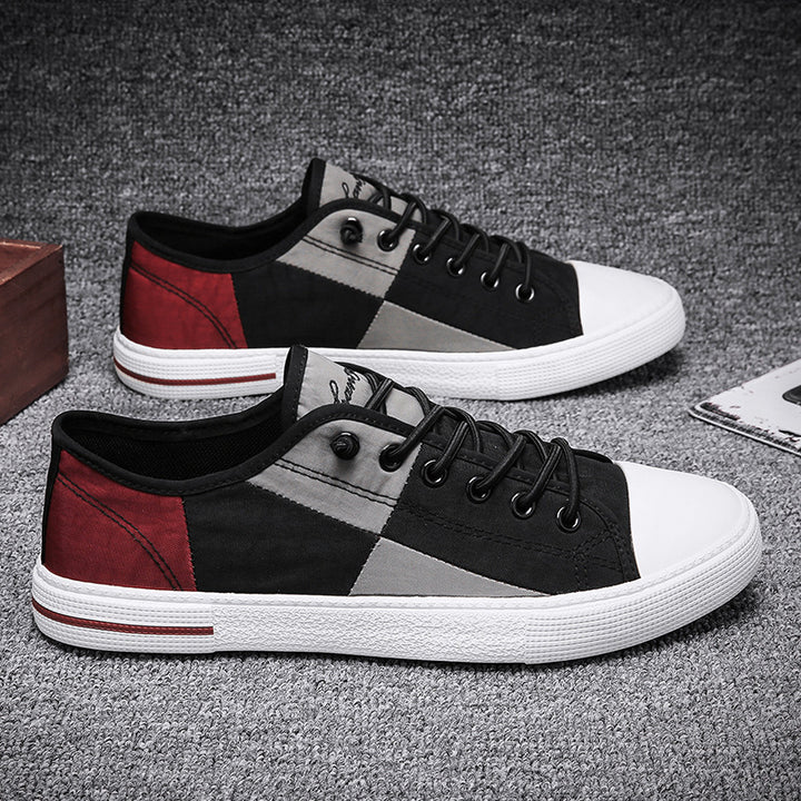 Herren Lässige Low‑Top Canvas‑Sneaker mit geometrischem Colorblock‑Design und verstärkter Zehenkappe Drune