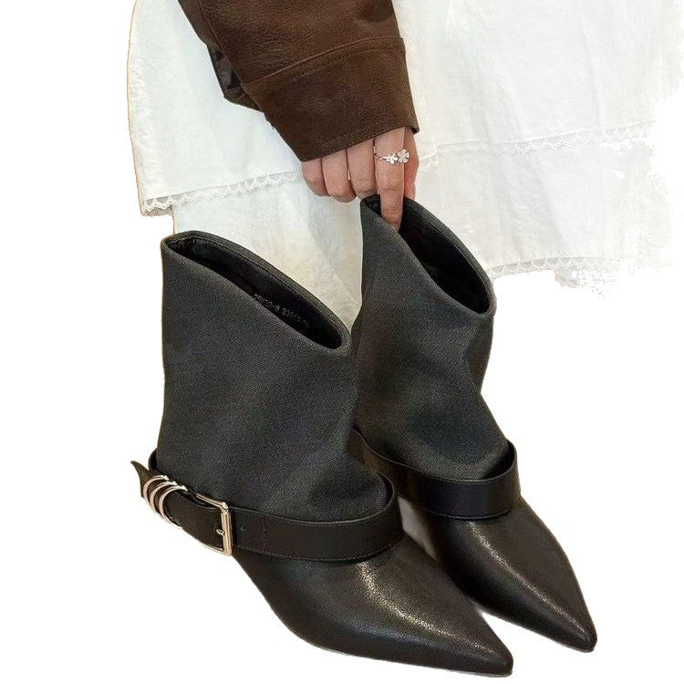 Damen Elegante Ankle-Stiefel mit Lässiger Stoff-Hülle Drune