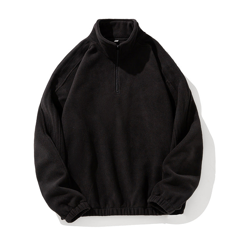 Unisex Fleecepullover mit Halbreißverschluss, Stehkragen und elastischem Saum Drune
