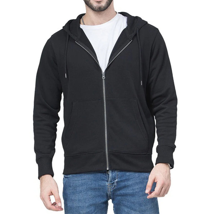 Herren nan schmal geschnittener Zip-Hoodie mit Metall-Reißverschluss, doppellagiger Kapuze und Kängurutasche Drune