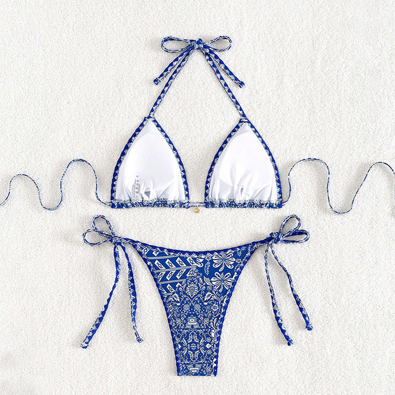 Damen Triangel-Bikini mit verspieltem Muster und eleganten Bindebändern Drune