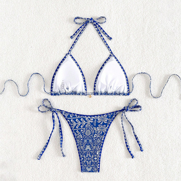 Damen Triangel-Bikini mit verspieltem Muster und eleganten Bindebändern Drune
