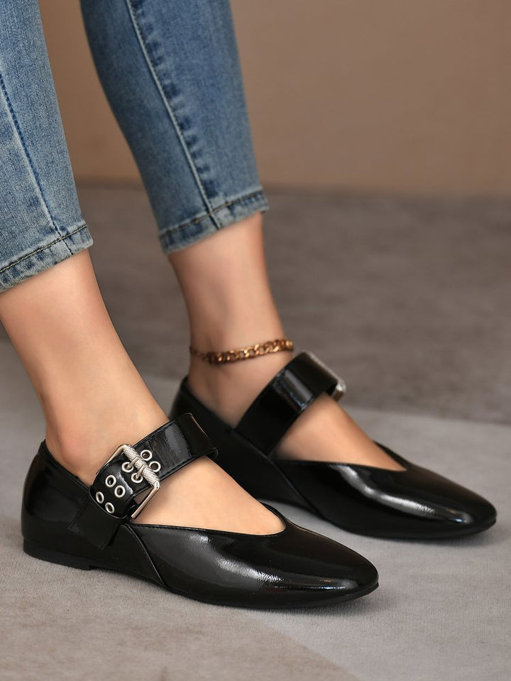 Damen nan klassische Mary-Jane Ballerina mit verstellbarem Schnallenriemen spitze Vorderkappe und weicher Komfortsohle Drune