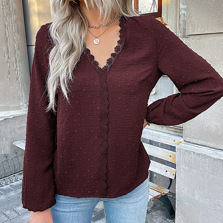 Damen Elegante Bluse mit Rüschendetails und Spitzenakzent Drune