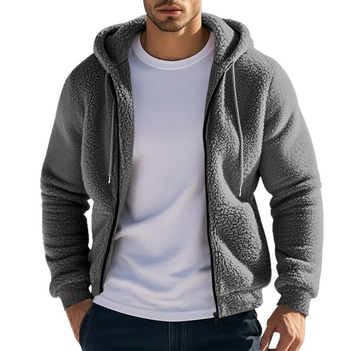 Herren Teddy-Fleece-Kapuzenjacke mit durchgehendem Reißverschluss und Kängurutaschen Drune