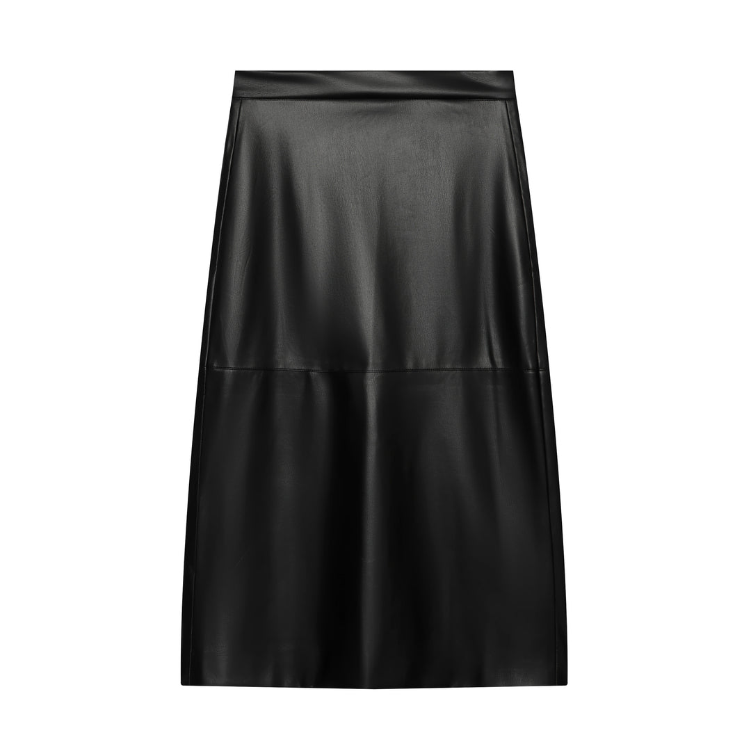 Damen A‑Linien‑Midirock aus Kunstleder mit hoher Taille Drune
