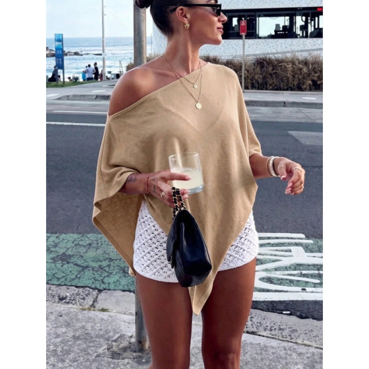 Damen Asymmetrisches Off-Shoulder Poncho-Top aus leichtem Strick Drune