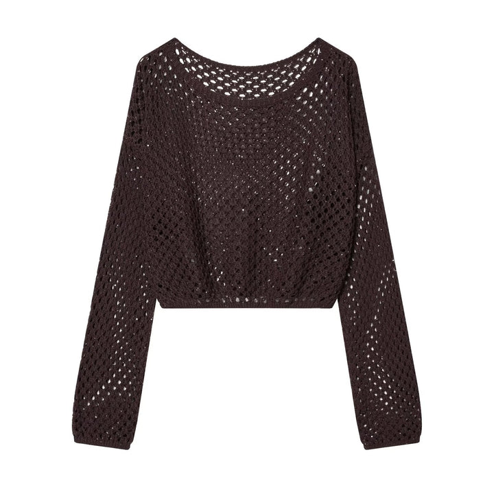 Damen Lockerer gehäkelter Cropped‑Pullover mit Ajourmuster Drune