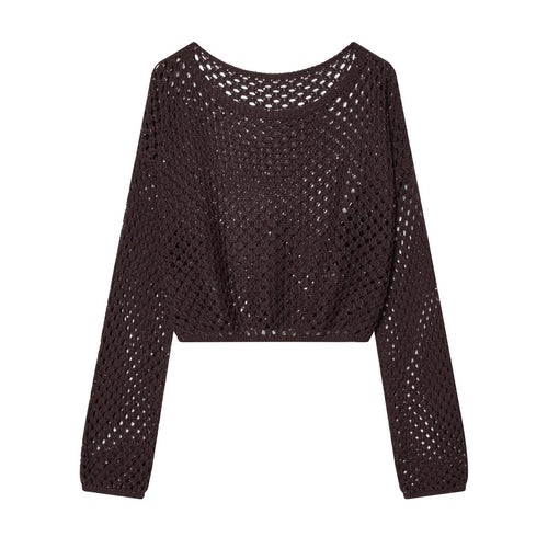 Damen Lockerer gehäkelter Cropped‑Pullover mit Ajourmuster Drune