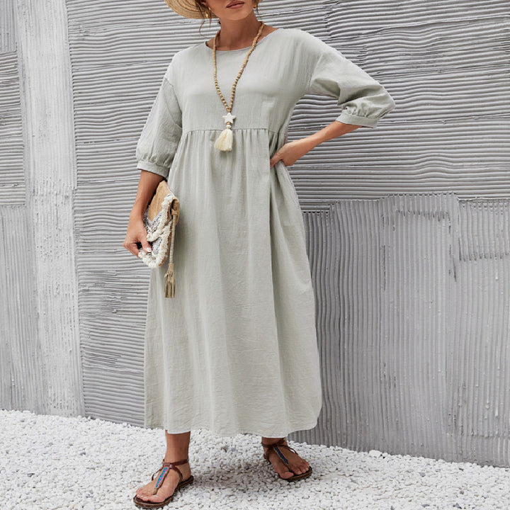 Damen Maxikleid mit eleganter Taillierung und voluminösen Ärmeln Drune
