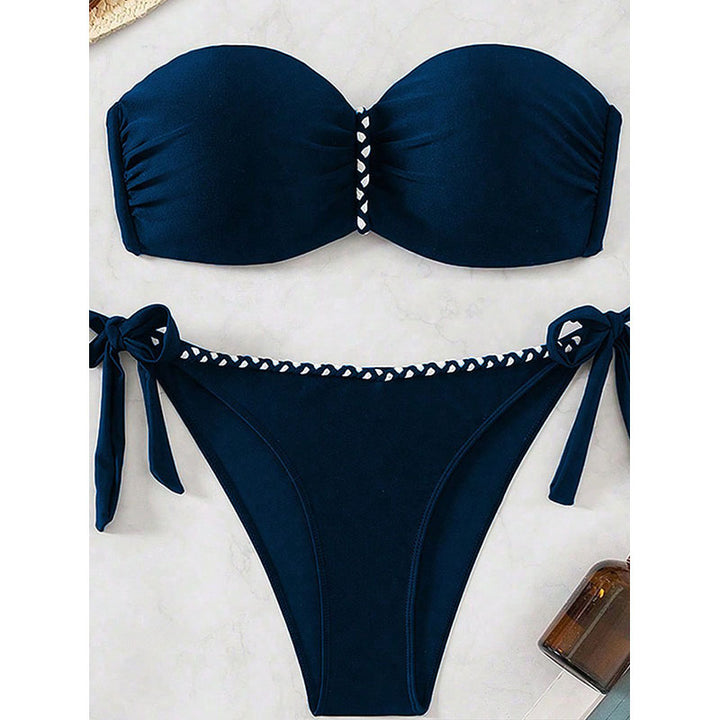 Damen Bandeau-Bikini mit dekorativen Bindebändern und raffiniertem Brustdetail Drune