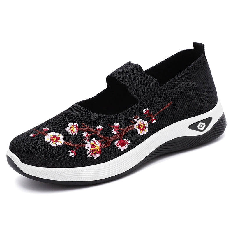 Damen Sportliche Slip-On Sneakers mit floralem Stickdesign Drune