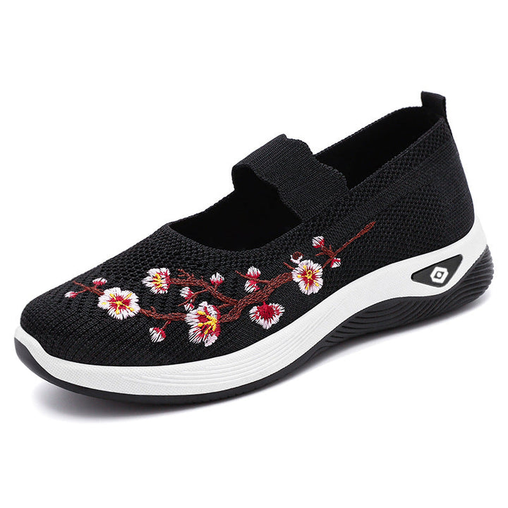 Damen Sportliche Slip-On Sneakers mit floralem Stickdesign Drune