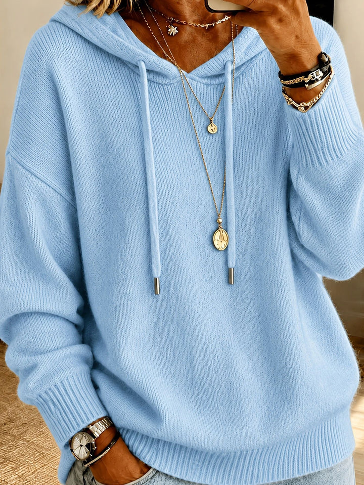 Damen Oversize Kapuzenpullover aus feinem Strick mit Kordelzug und gerippten Bündchen Drune